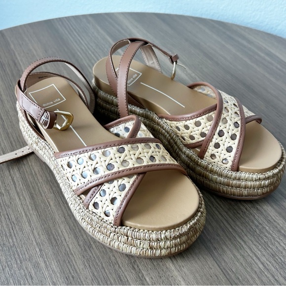 New Anthropologie Dolce Vita Wriley Raffia Platform Sandals - Picture 4 of 6